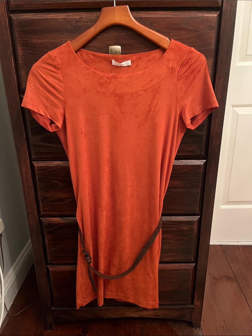 NWT Promod Paris Rust-Orange Faux-Suede Mini Dress with Braided Belt